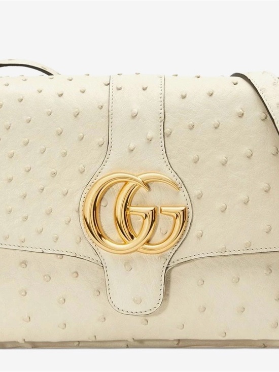 Gucci Handbags - Gucci Ivory Ostrich-Embossed GG Shoulder Bag with Gold Hardware